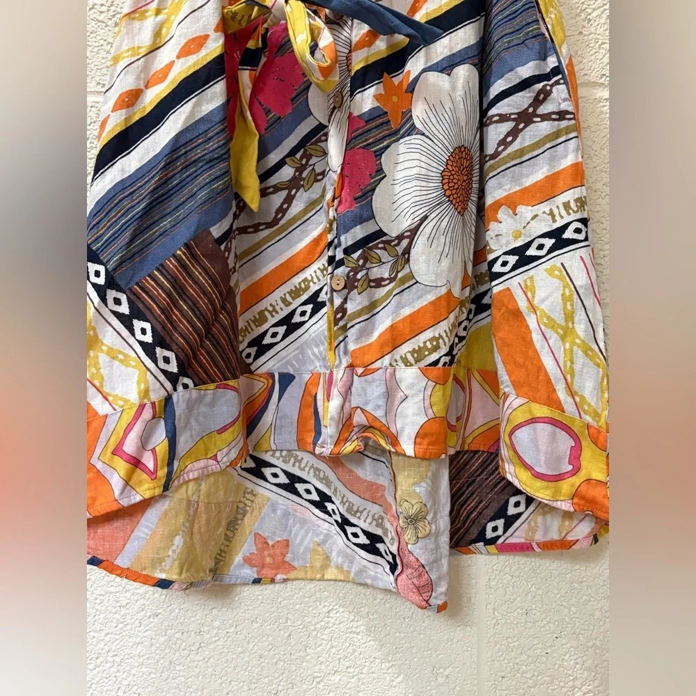 CHARLIE B. L linen blend retro print sleeveless dress
